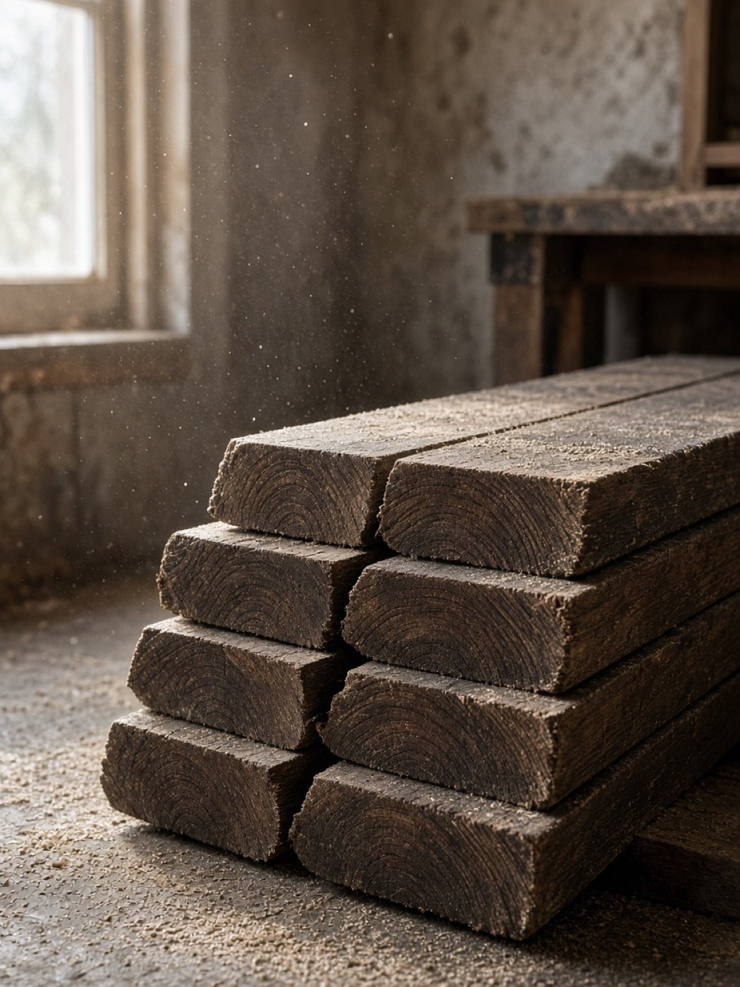 Blackwood boards leaning in the workshop