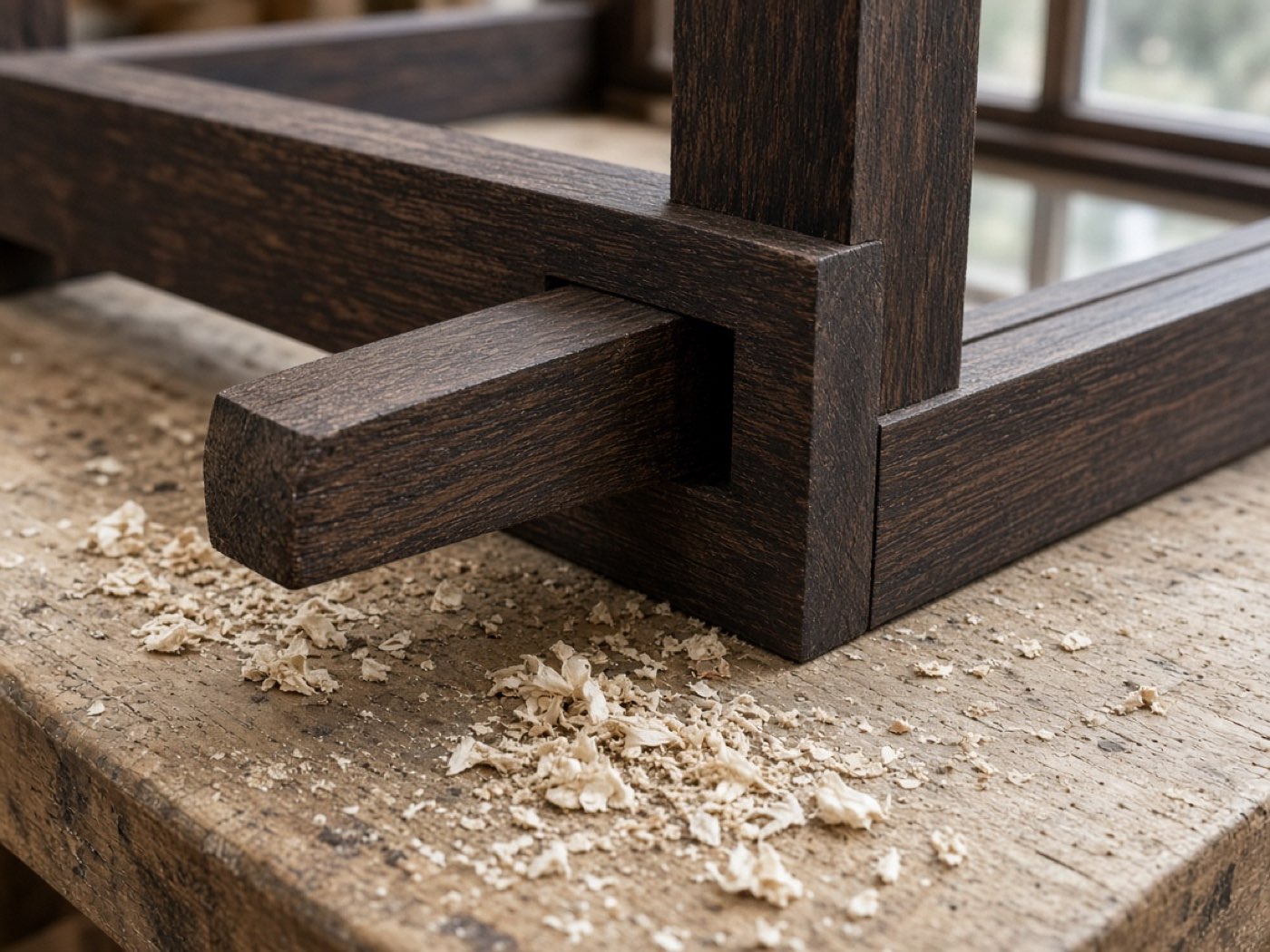 A mortise and tenon in the sash